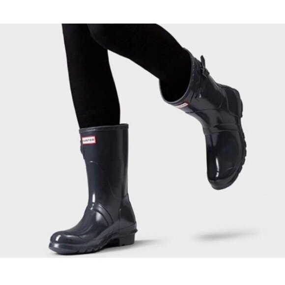 Hunter Women's Original wellies Short Gloss Rain Boots Black NWOT Size 10 - Picture 1 of 12